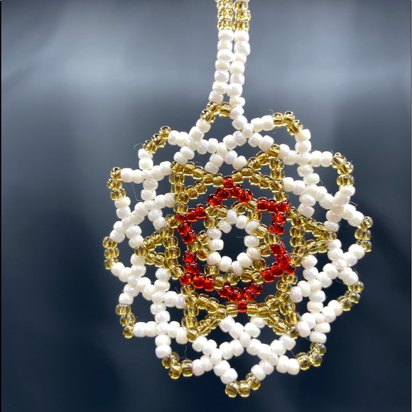 2 Antique Czech Gablonz Beaded Star + Snowflake Christmas Ornament Vtg Norway - Picture 15 of 16